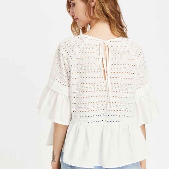 Ruffle Eyelet Embroidered Top NWT! - Picture 3 of 7